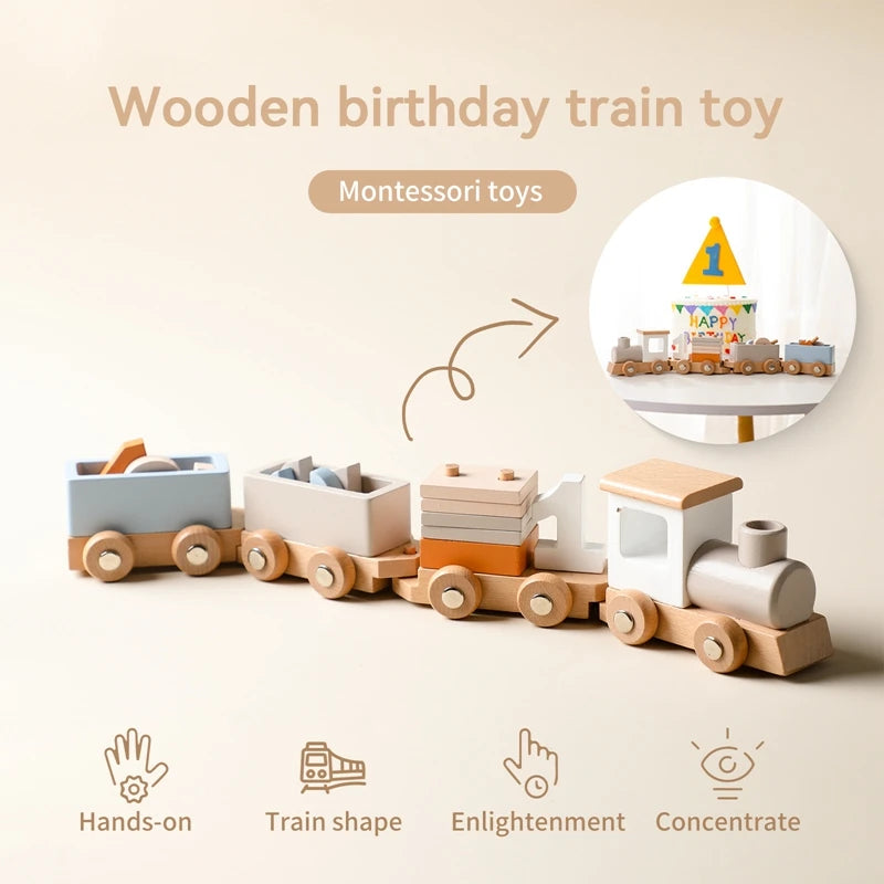 Wooden Train Birthday Toy Simulated Train Toy Model Non-remote Control Rail Car Removable Wooden Train Exquisite Gift With BOX