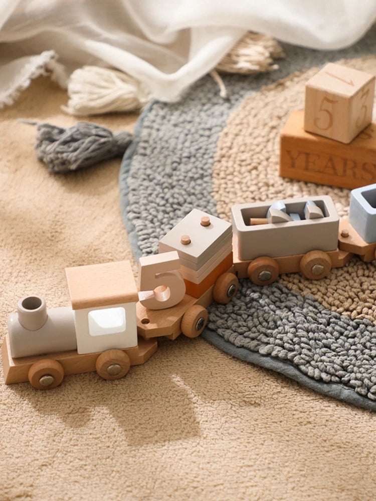 Wooden Train Birthday Toy Simulated Train Toy Model Non-remote Control Rail Car Removable Wooden Train Exquisite Gift With BOX